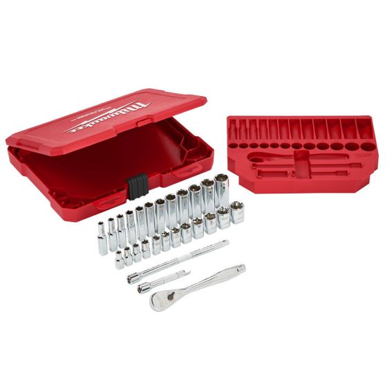 MILWAUKEE 1/4" DRIVE RATCHET & SOCKET SET METRIC X28 PCS 4932464943 - MonkeyTools