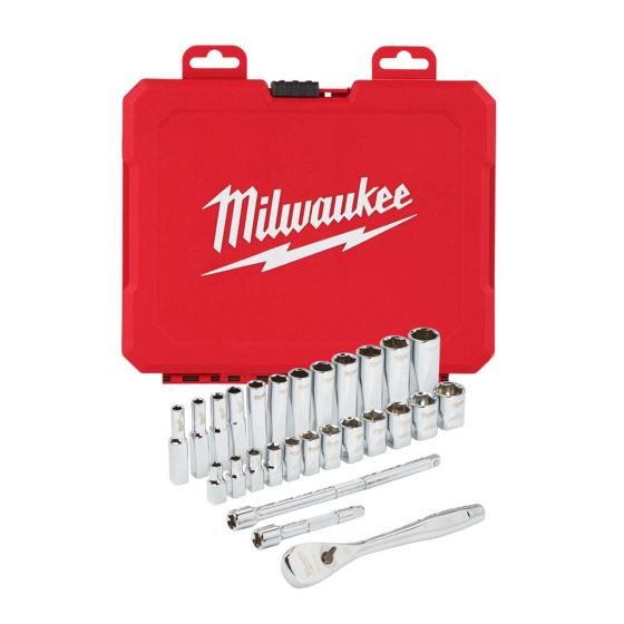 MILWAUKEE 1/4" DRIVE RATCHET & SOCKET SET METRIC X28 PCS 4932464943 - MonkeyTools