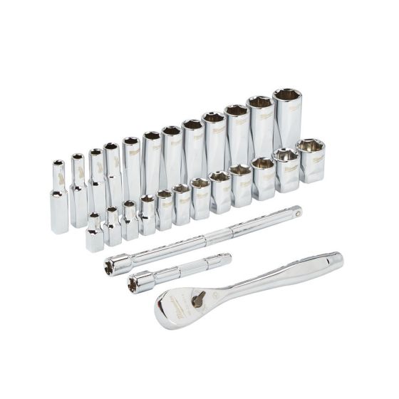 MILWAUKEE 1/4" DRIVE RATCHET & SOCKET SET METRIC X28 PCS 4932464943 - MonkeyTools