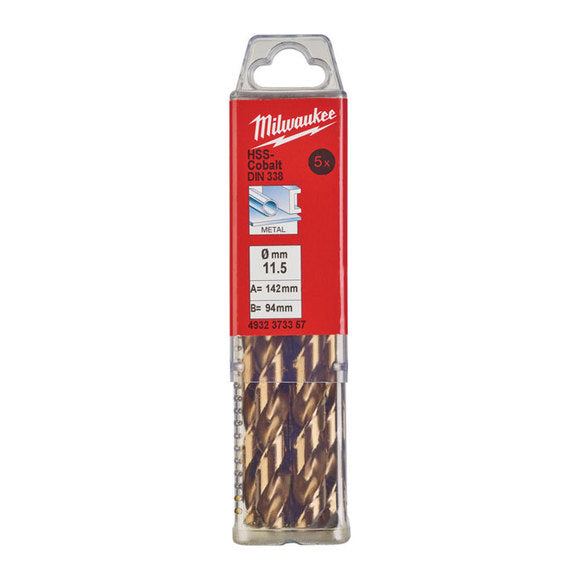 Milwaukee 11.5MM  HSS-COBALT (DIN338) METAL DRILL BIT PACK (5) - MonkeyTools