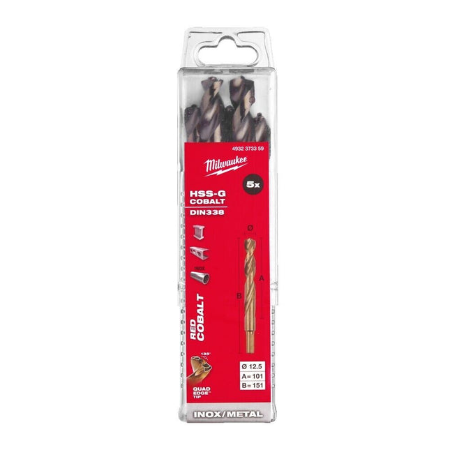 MILWAUKEE 12.5MM RED COBALT HSS-G (DIN338) METAL DRILL BIT PACK - MonkeyTools