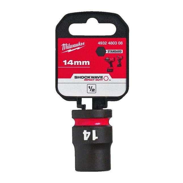 Milwaukee 14mm Shockwave Impact Duty 1/2" Drive Impact Socket 22mm Diameter 4932480308 - MonkeyTools