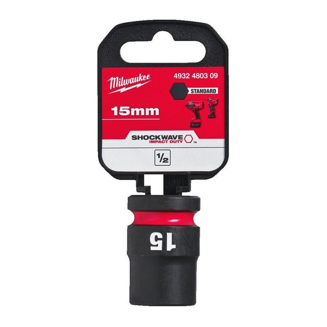 Milwaukee 15mm Shockwave Impact Duty 1/2" Drive Impact Socket 23mm Diameter 4932480309 - MonkeyTools