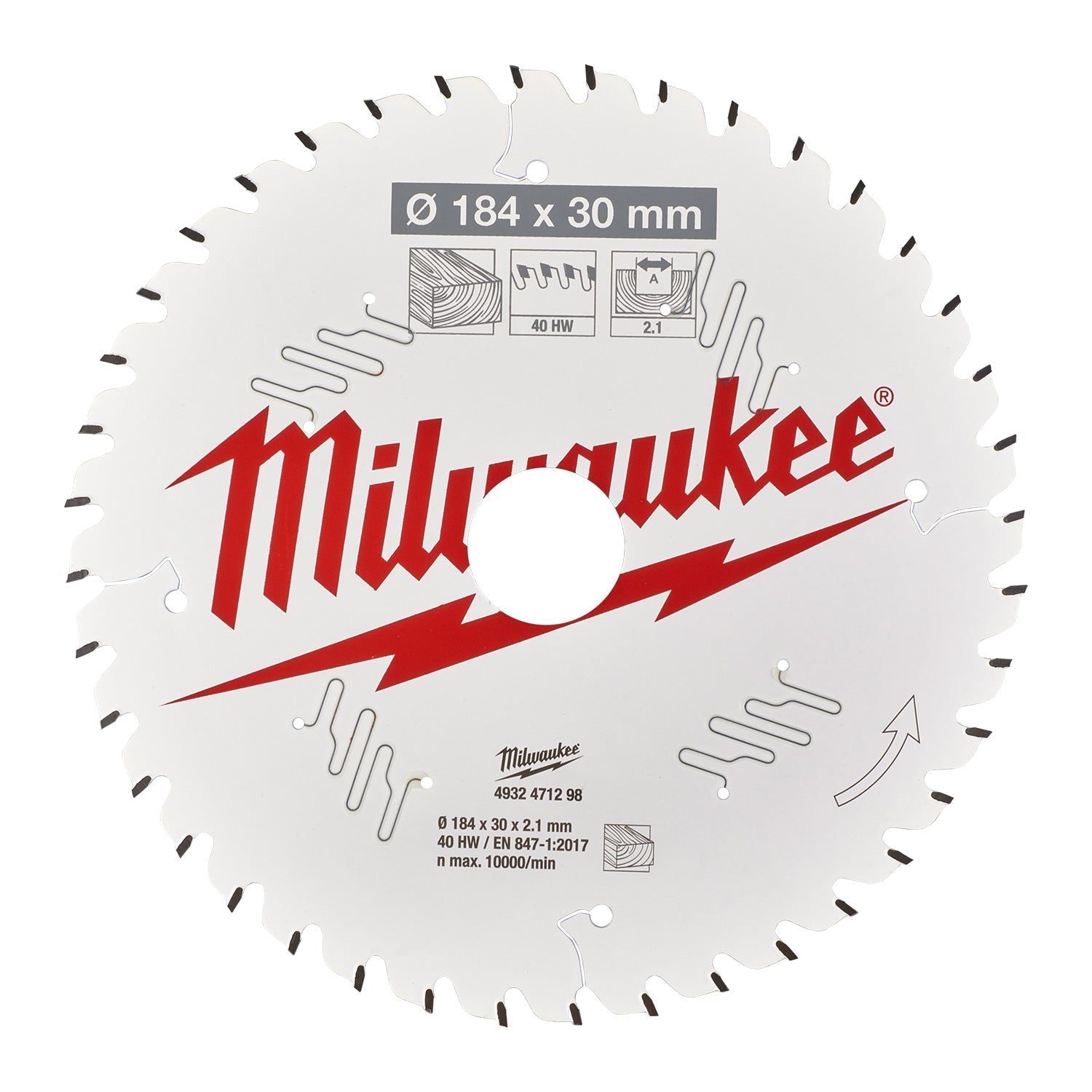 Milwaukee 184mm 30mm 40T Wood Cutting ATB TCT Circular Saw Blade 4932 4712 98 - MonkeyTools