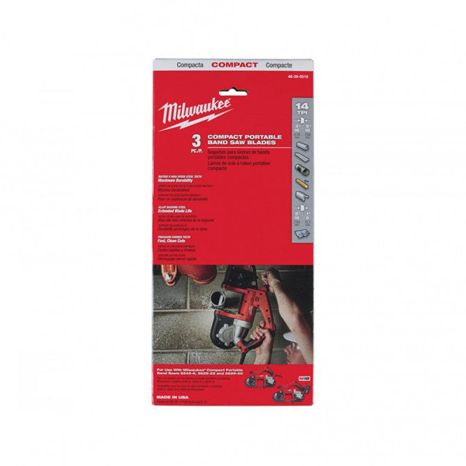 Milwaukee 18V Compact Bandsaw Blades - 900mm x 10 TPI - 3 Piece - 48390609 - MonkeyTools