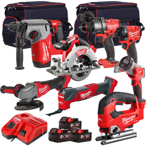 Milwaukee 18V Cordless 8 Piece Tool Kit with 3 x 5.0Ah Batteries & Charger in Bag - MonkeyTools