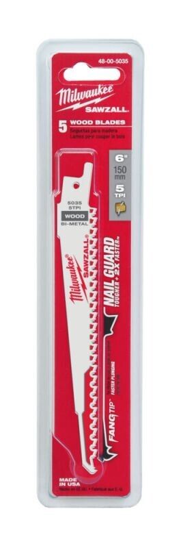 Milwaukee 48005035 Sawzall 150mm Fangtip Nail Guard Sabre Saw Blade x 5 - MonkeyTools