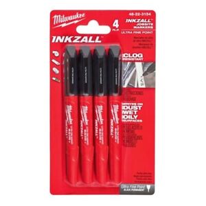Milwaukee 48223154 INKZALL™ Ultra Fine Tip Marker Black (Pack 4) - MonkeyTools