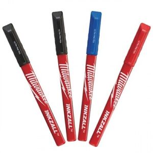 Milwaukee 48223165 INKZALL Ultra Fine Tip Permanent Marker Pens 4 Pack Coloured 0.6mm Tip - MonkeyTools
