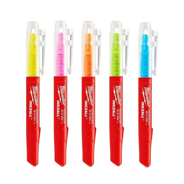 Milwaukee 48223206 INKZALL Coloured Jobsite Highlighter 5pk Hand Tools - MonkeyTools