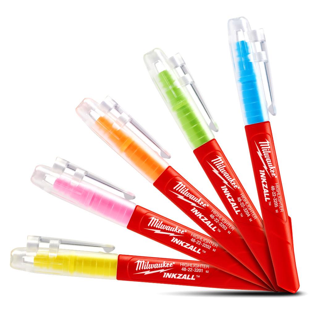 Milwaukee 48223206 INKZALL Coloured Jobsite Highlighter 5pk Hand Tools - MonkeyTools