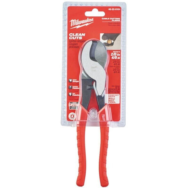 Milwaukee 48226104 240mm 10" Comfort Gripped Bevelled Jaw Cable Cutting Pliers - MonkeyTools
