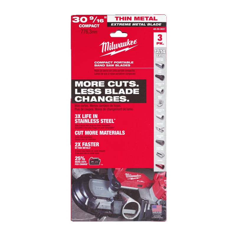 Milwaukee 48390631 Premium Bandsaw Blade 776.29 x 1214 - Pack of 3 - For M12BS - MonkeyTools