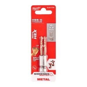 Milwaukee 48894706 3.2x65.5mm Shockwave HSS-Ground Titanium Metal Drill Bit 2pk - MonkeyTools