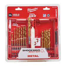 Milwaukee 48894760 Red Hex Shockwave HSS-Tin Metal Drill Bit Set 19pc - MonkeyTools