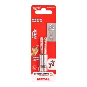 Milwaukee 48894763 3mm x 65mm Shockwave HSS-Ground Titanium Metal Drill Bit 2pk - MonkeyTools