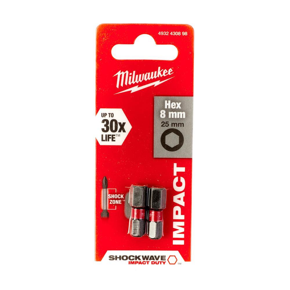 Milwaukee 4932 4308 98 Impact Shockwave Screwdriver Bits Hex 8mm 25mm - MonkeyTools