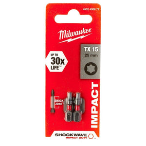 Milwaukee 4932430872 TX15 x 25mm Shockwave Impact Duty Bit 2pk - MonkeyTools