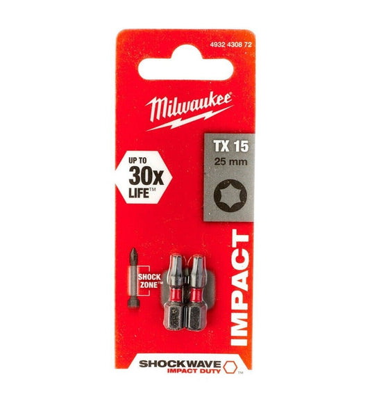 Milwaukee 4932430872 TX15 x 25mm Shockwave Impact Duty Bit 2pk - MonkeyTools