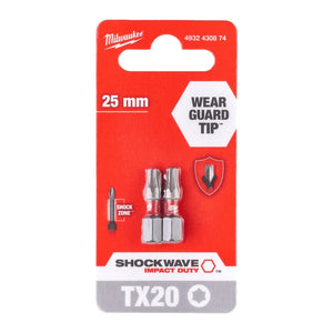 Milwaukee 4932430874 25mm TX20 Shockwave Impact Duty Bit 2pk - MonkeyTools