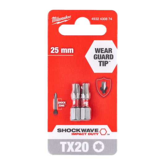 Milwaukee 4932430874 25mm TX20 Shockwave Impact Duty Bit 2pk - MonkeyTools