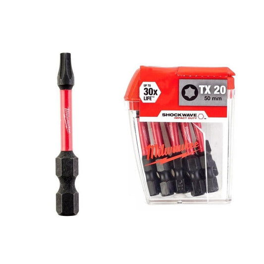 Milwaukee 4932430877 10 x 50mm Shockwave Screwdriver TX20 Bits - MonkeyTools