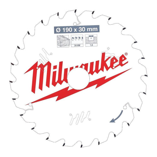 Milwaukee 4932471300 190 x 30 x 1.6 x 24T Circular Saw Blade - MonkeyTools