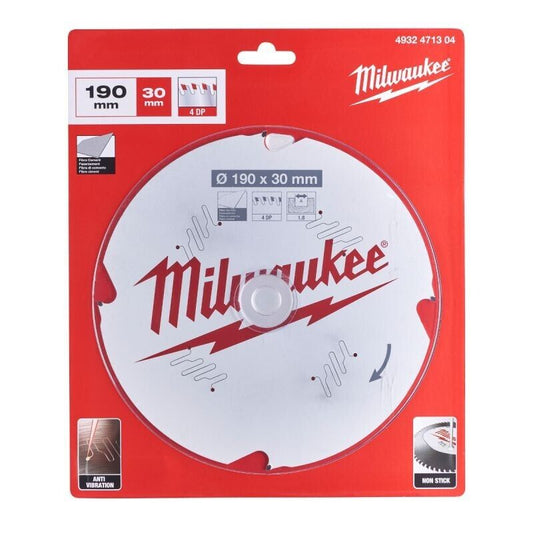 Milwaukee 4932471304 PCD Fibre Cement Cutting Circular Saw Blade 190mm x 30mm 4T - MonkeyTools