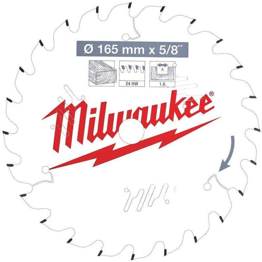 Milwaukee 4932471311 165mm x 15.87mm x 24T ATB Circular Saw Blade - MonkeyTools