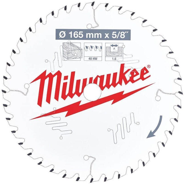 Milwaukee 4932471312 165mm x 15.87mm x 40T ATB Circular Saw Blade - MonkeyTools