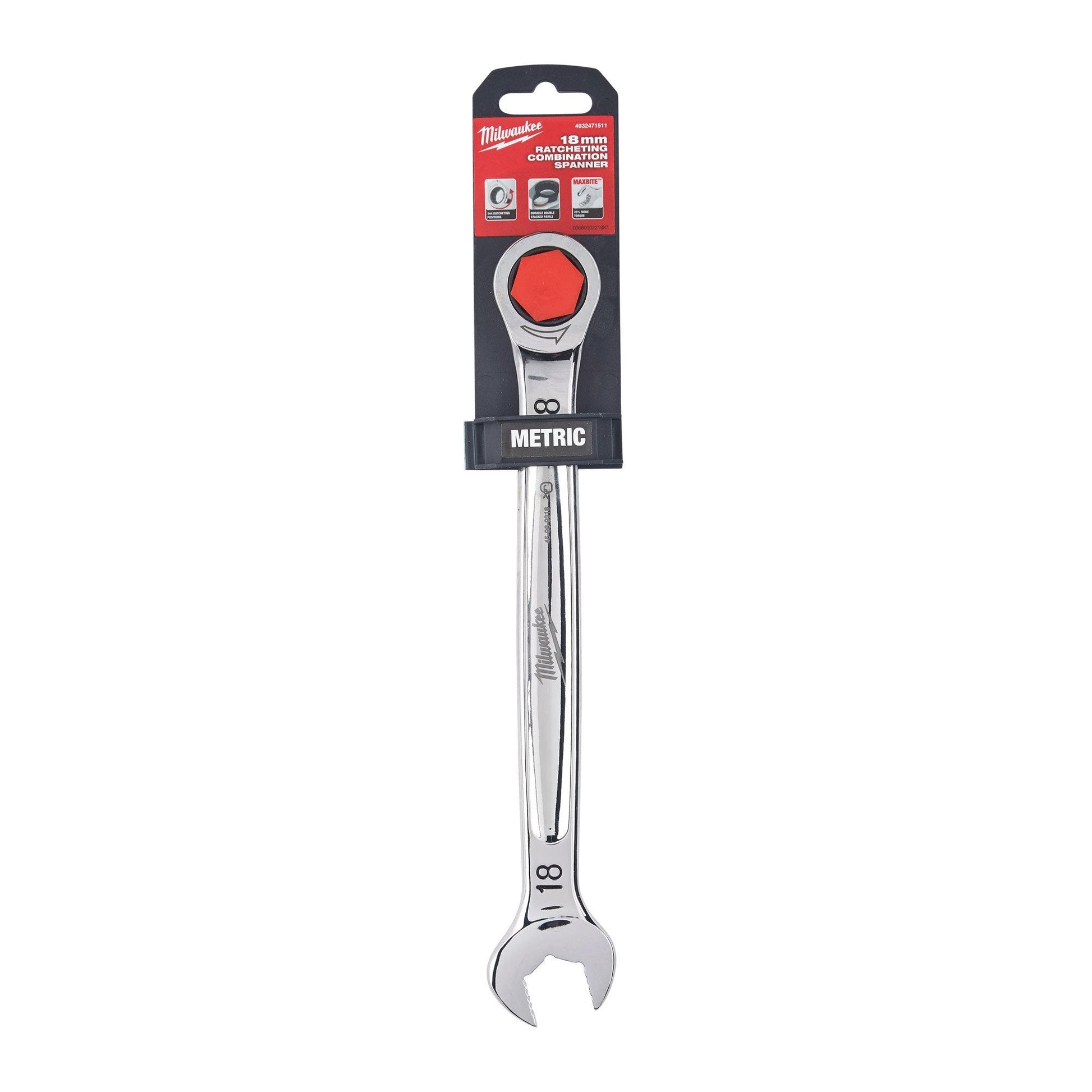 Milwaukee 4932471511 Maxbite 18mm Ratcheting Combination Spanner - MonkeyTools
