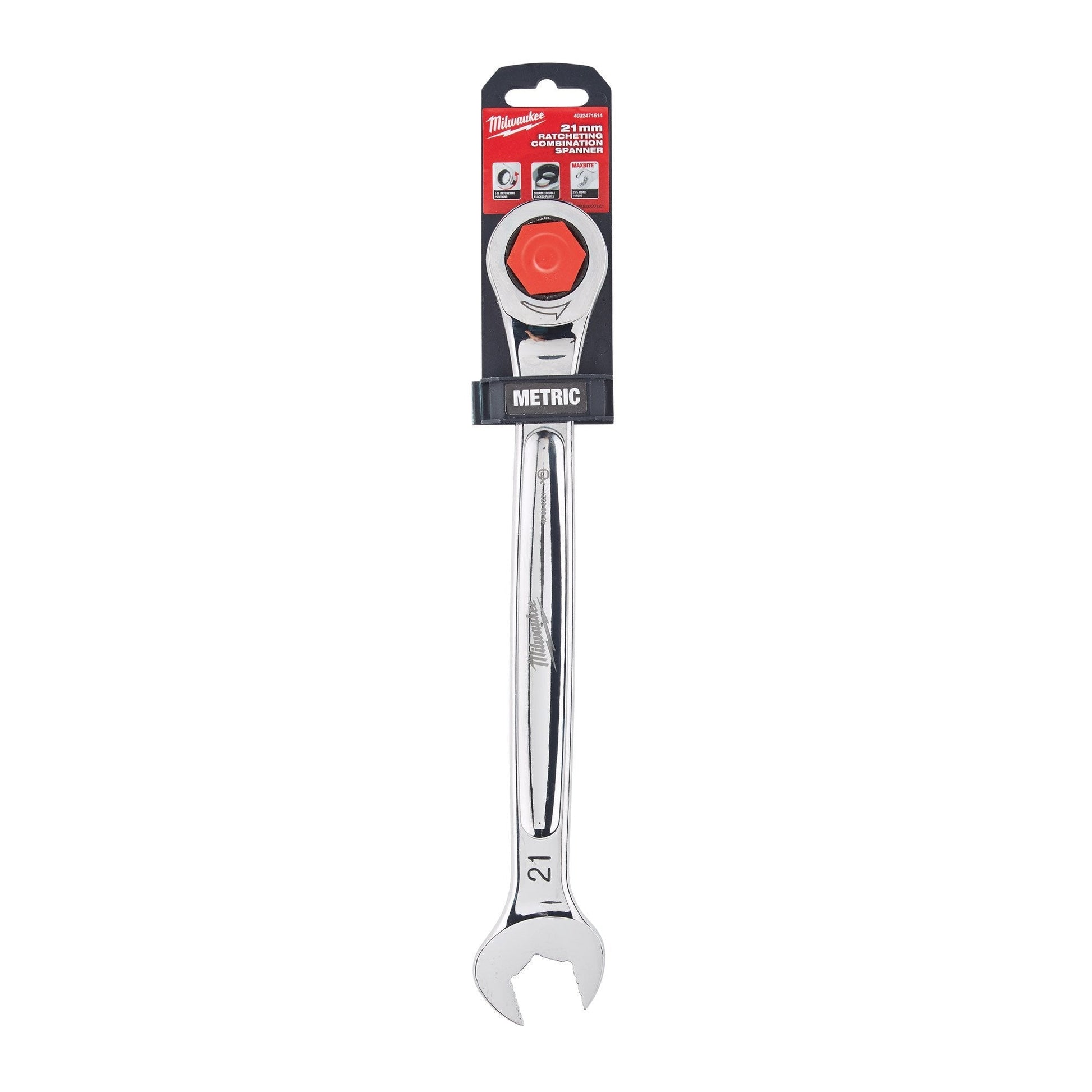 Milwaukee 4932471514 Maxbite 21mm Ratcheting Combination Spanner - MonkeyTools