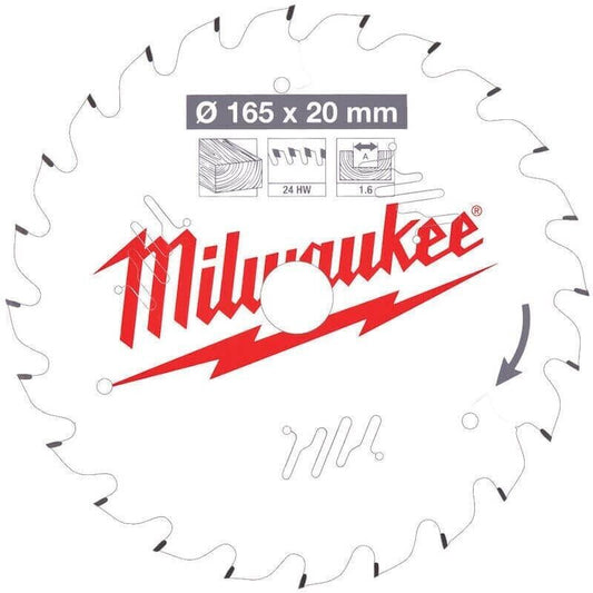Milwaukee 4932471931 165x20mm 24t Circular Saw Blade with Anti-Friction Coating - MonkeyTools