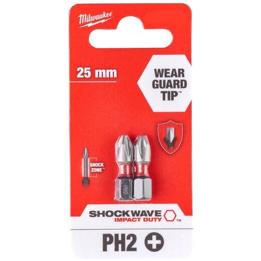 Milwaukee 4932472036 2 Pack Wear Guard Tip 25mm PH2 Philips Head Screwdriver Bit - MonkeyTools