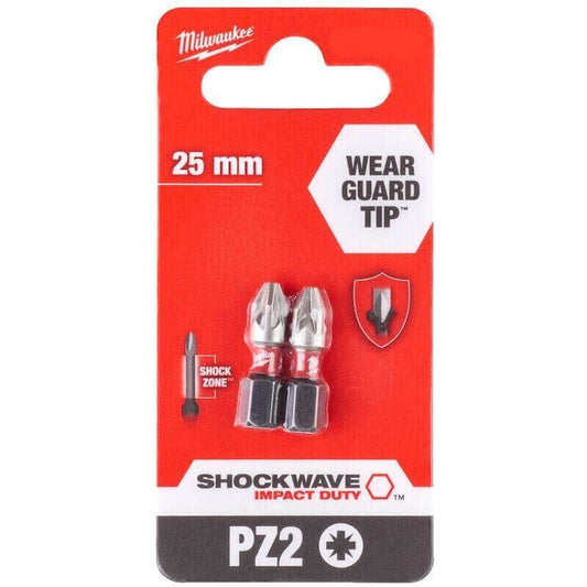 Milwaukee 4932472040 SHOCKWAVE Screwdriver Bit PZ2 25mm 2pk - MonkeyTools