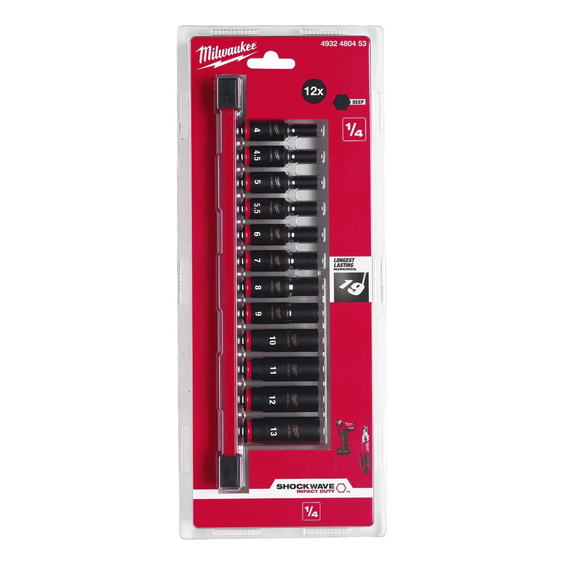 Milwaukee 4932480453 12pc 1/4in Impact Duty Socket Rail Set Non-Slip Hex - MonkeyTools