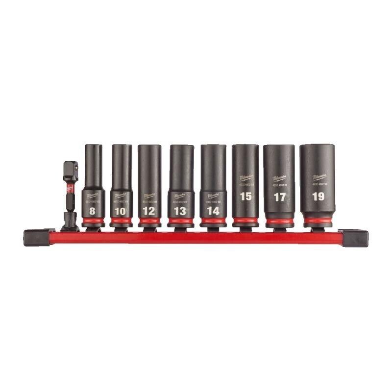 Milwaukee 4932480455 9pc 3/8in Deep Impact Socket Rail Set Non-Slip Hex - MonkeyTools