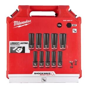 Milwaukee 4932480457 1/2in SHOCKWAVE Impact Duty Deep Socket Set 10pc - MonkeyTools