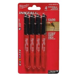 Milwaukee 4932480551 Inkzall Black Job Site Marker Pens - Set of 4 - MonkeyTools