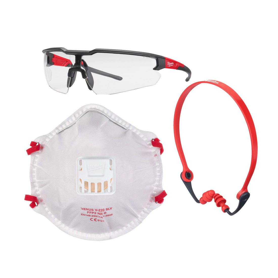 MILWAUKEE 4932492068 CARPENTRY PPE KIT INC SAFETY GLASSES / BANDED EAR PLUGS & 10X FFP2 MASKS WITH VALVE - MonkeyTools