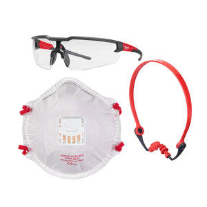 MILWAUKEE 4932492068 CARPENTRY PPE KIT INC SAFETY GLASSES / BANDED EAR PLUGS & 10X FFP2 MASKS WITH VALVE - MonkeyTools