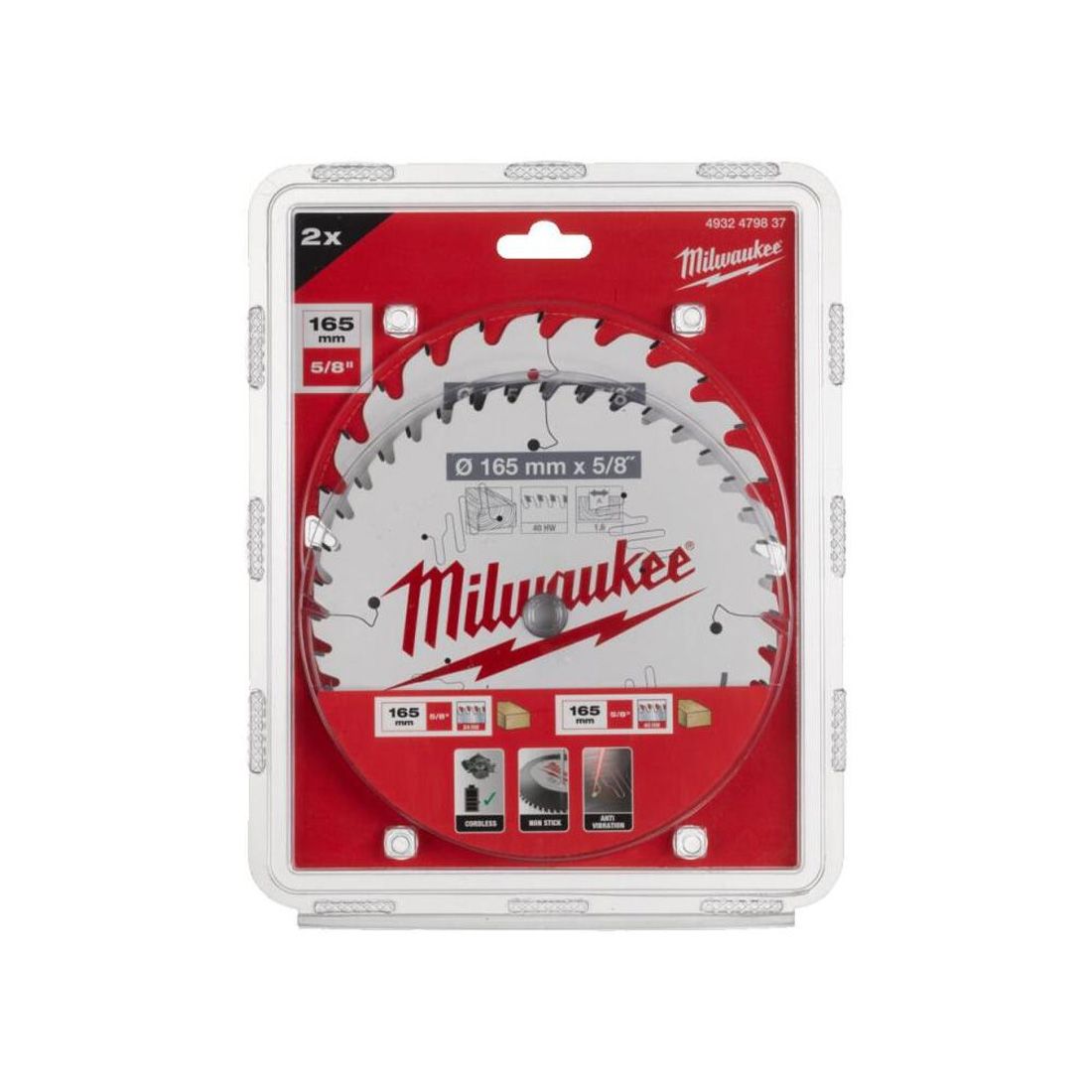 MILWAUKEE CSB 165MM X 5/8" HANDHELD CIRCULAR SAW BLADES X2 PCS 4932479837 - MonkeyTools