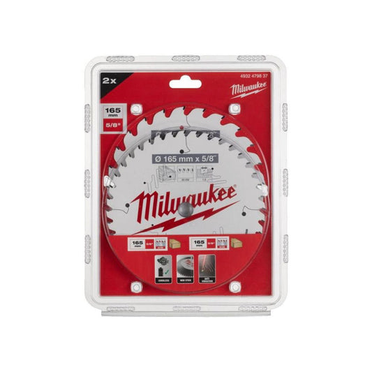 MILWAUKEE CSB 165MM X 5/8" HANDHELD CIRCULAR SAW BLADES X2 PCS 4932479837 - MonkeyTools