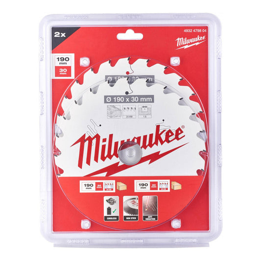 MILWAUKEE CSB 190MM X 30MM X 24T HANDHELD CIRCULAR SAW BLADES X2 PCS 4932479804 - MonkeyTools
