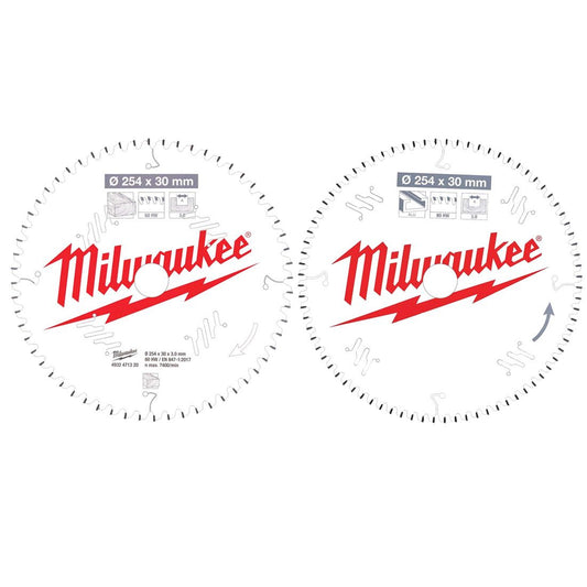 MILWAUKEE CSB 254MM X 30MM CIRCULAR SAW BLADES FOR MITRE SAWS TWIN PACK (X2 PCS) 4932479576 - MonkeyTools