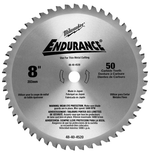 Milwaukee Endurance  48-40-4520 8"  203mm 50 Teeth Thin Metal Cutting Saw Blade - MonkeyTools