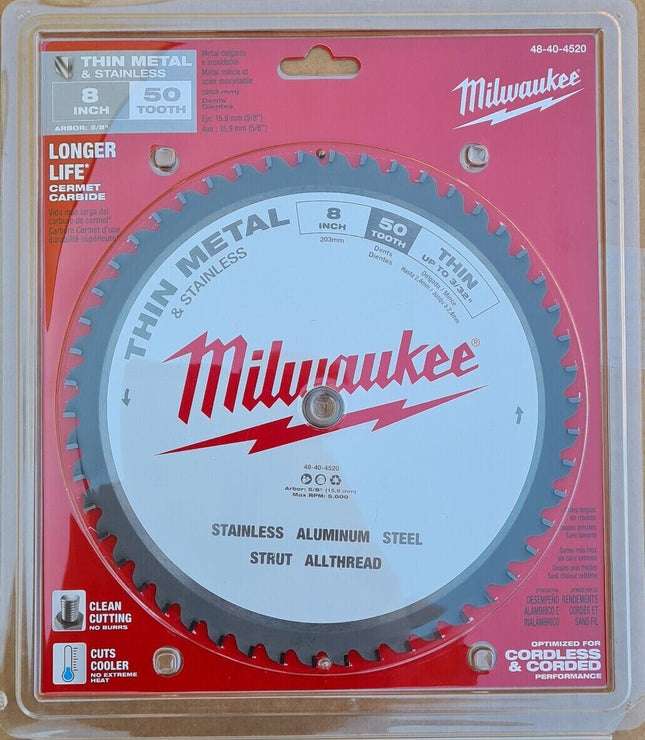 Milwaukee Endurance  48-40-4520 8"  203mm 50 Teeth Thin Metal Cutting Saw Blade - MonkeyTools
