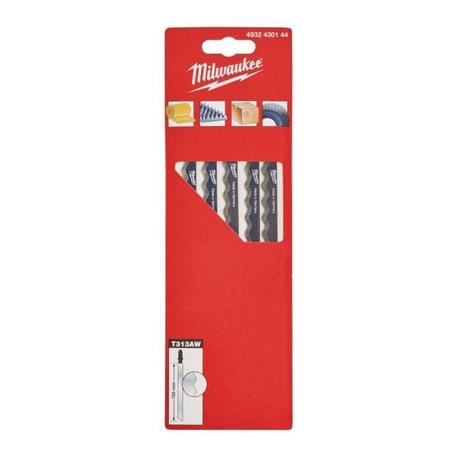 Milwaukee Jigsaw 155mm Wavy Knife Insolation Blades T313AW - 5pc - 4932430144 - MonkeyTools