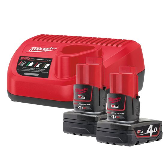 MILWAUKEE M12 NRG-402 12V BATTERY & CHARGER KIT INC 2X 4.0AH BATTERIES - MonkeyTools