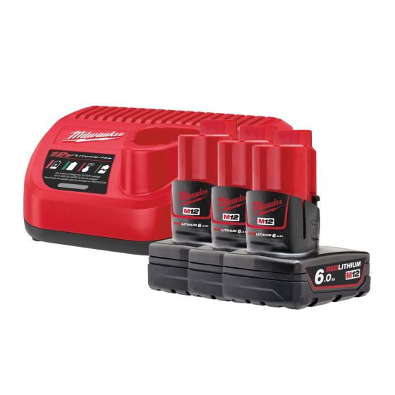 MILWAUKEE M12 NRG-603 12V BATTERY & CHARGER KIT INC 3X 6.0AH BATTERIES - MonkeyTools